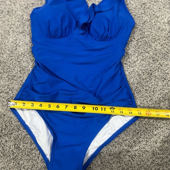 NWOT DKNY Women Ruffle Plunge Underwire Tummy Control One-Piece Swimsuit US 10 - Picture 4 of 10